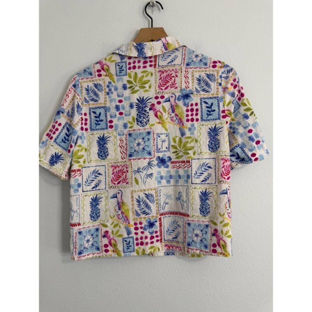 Hester & Orchard -‎ Linen Cotton Blend Cropped Boxy Button Down Tropical Resort - Picture 3 of 8